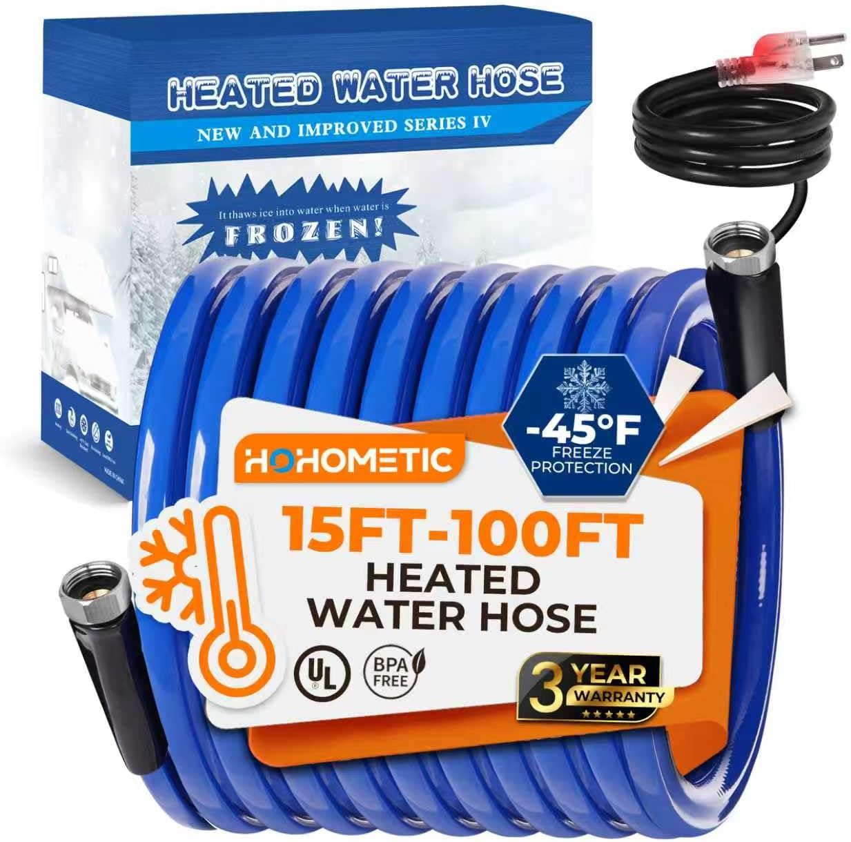 50FT Heated Water Hose for RV -45F Antifreeze Protection