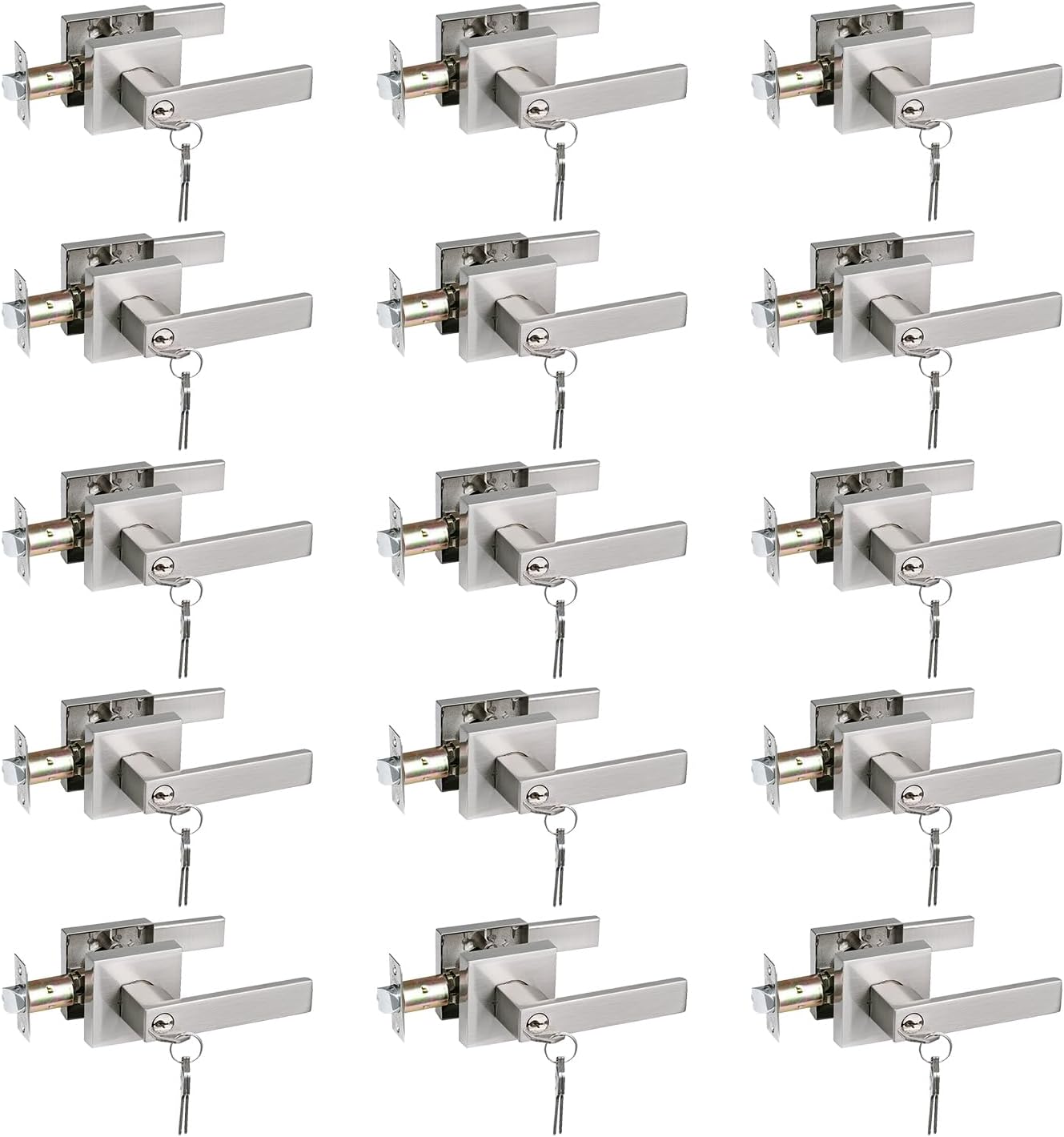 Keyed Entry Lever for Exterior Doors - Heavy Duty Satin Nickel