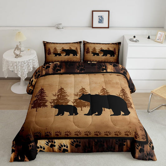 Bear Comforter Set King Size for Rustic Bedroom Decor