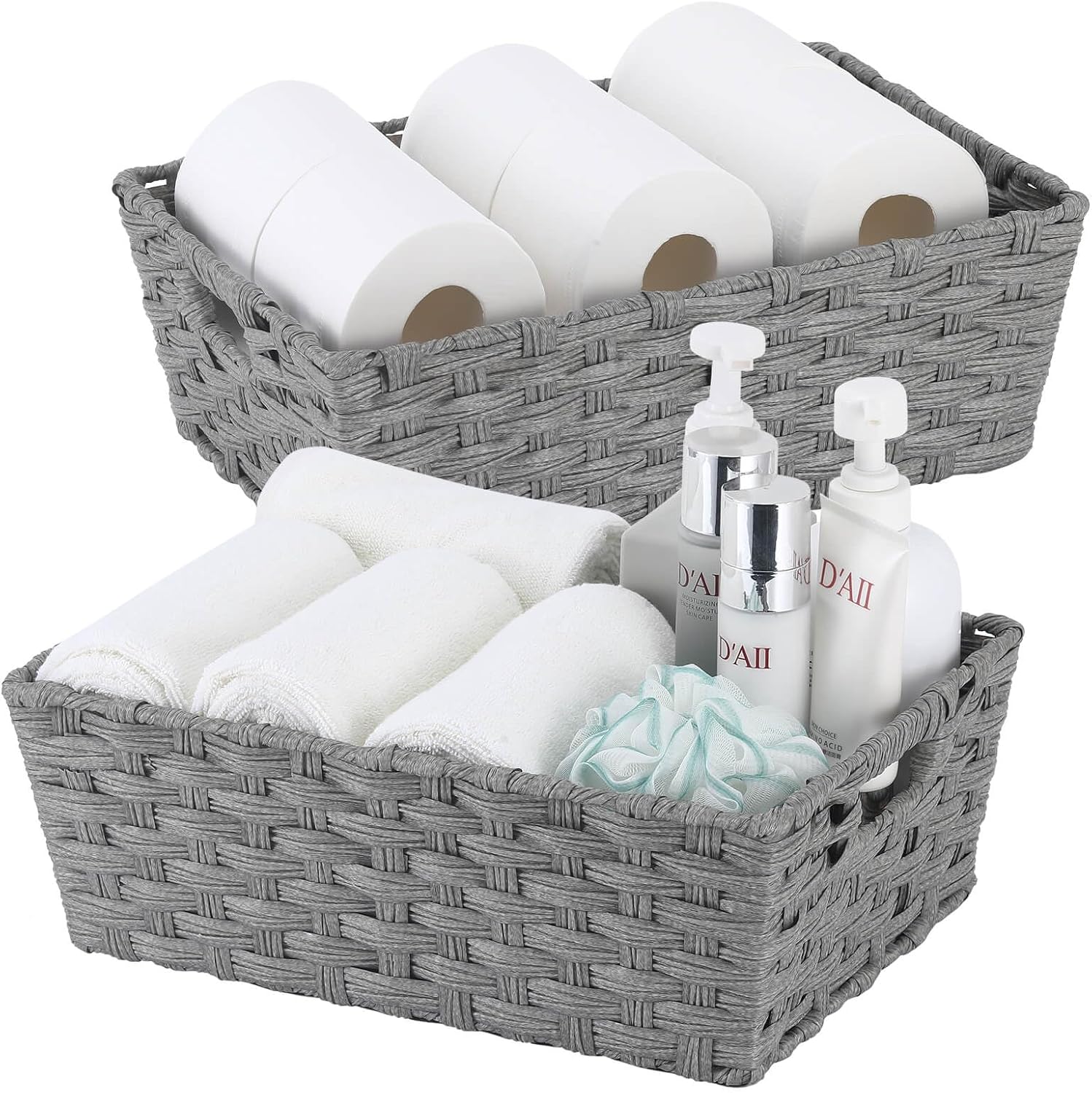 Large Wicker Storage Basket Set of 2 for Home Organization