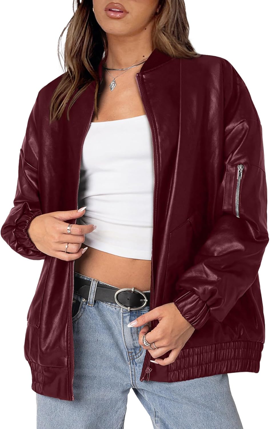 XIEERDUO Faux Leather Jacket for Women - Trendy Oversized Style