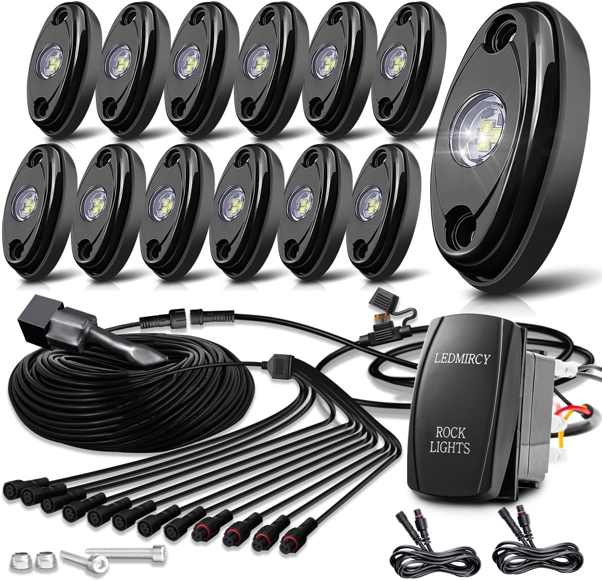 R1 Pure White LED Rock Lights Kit for Trucks and Off Road Vehicles