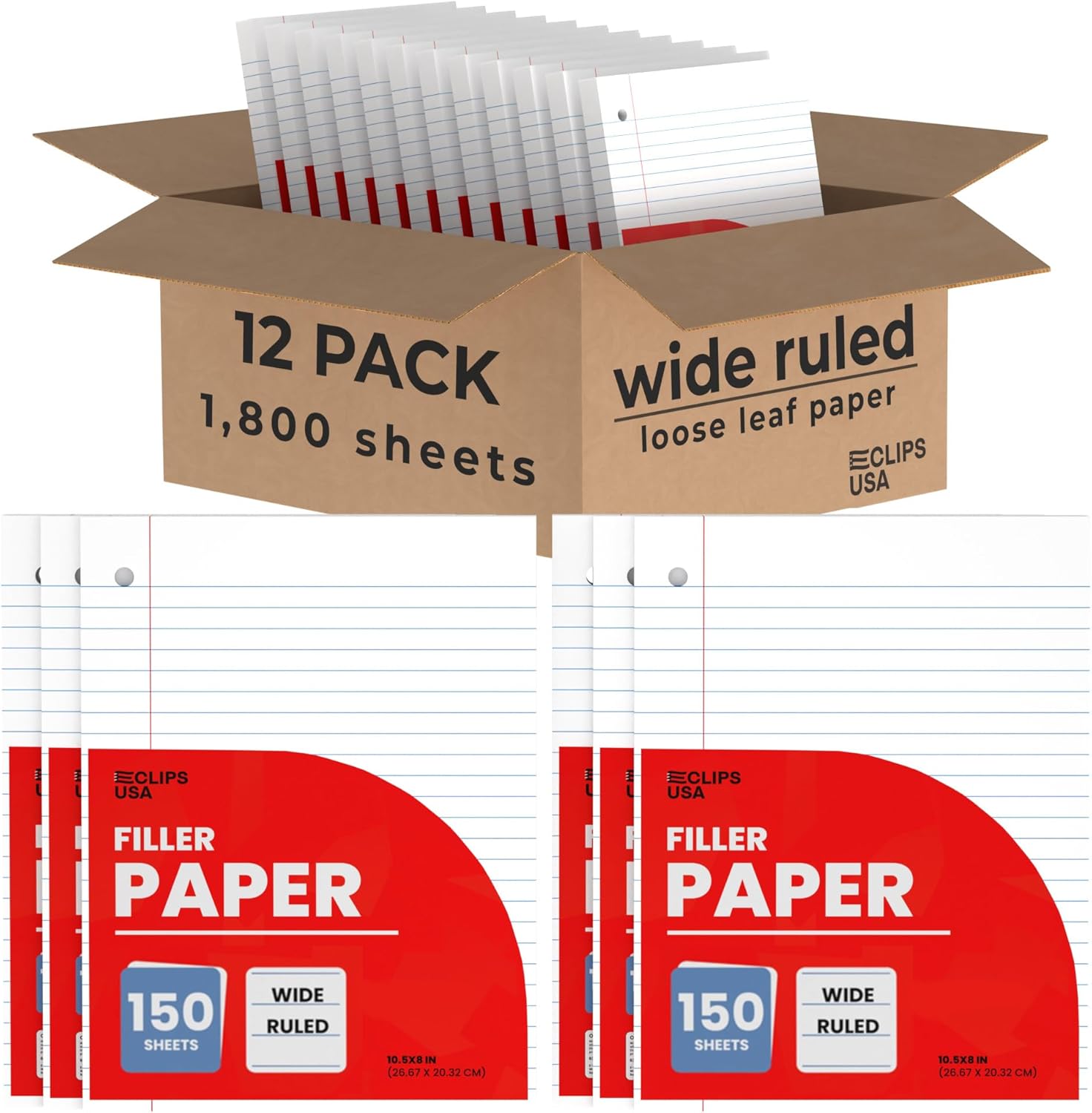 Wide Ruled Notebook Paper for Students and Offices, 1800 Sheets