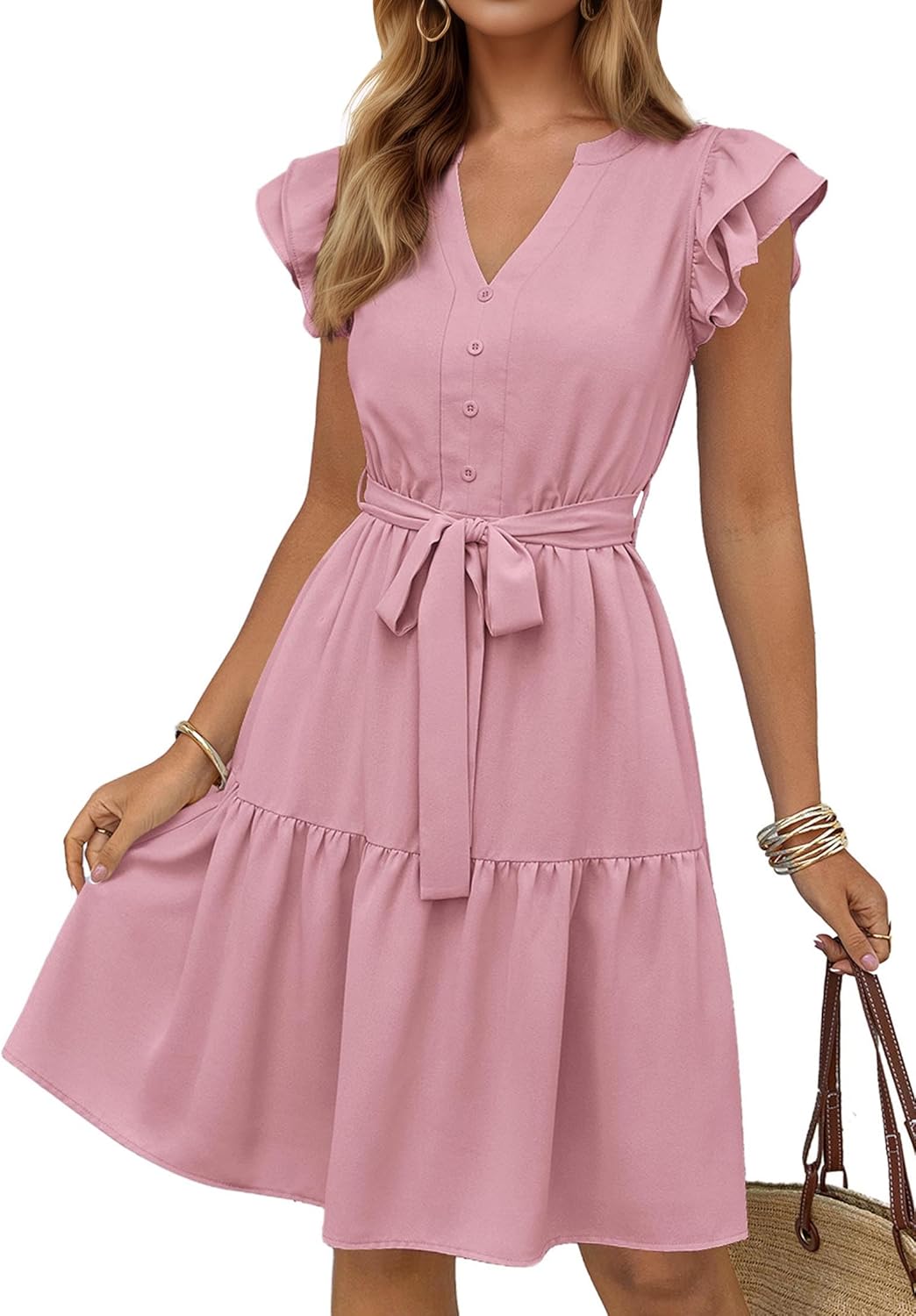 KIRUNDO Women Flutter Sleeve Summer Dress for Beach Vacation