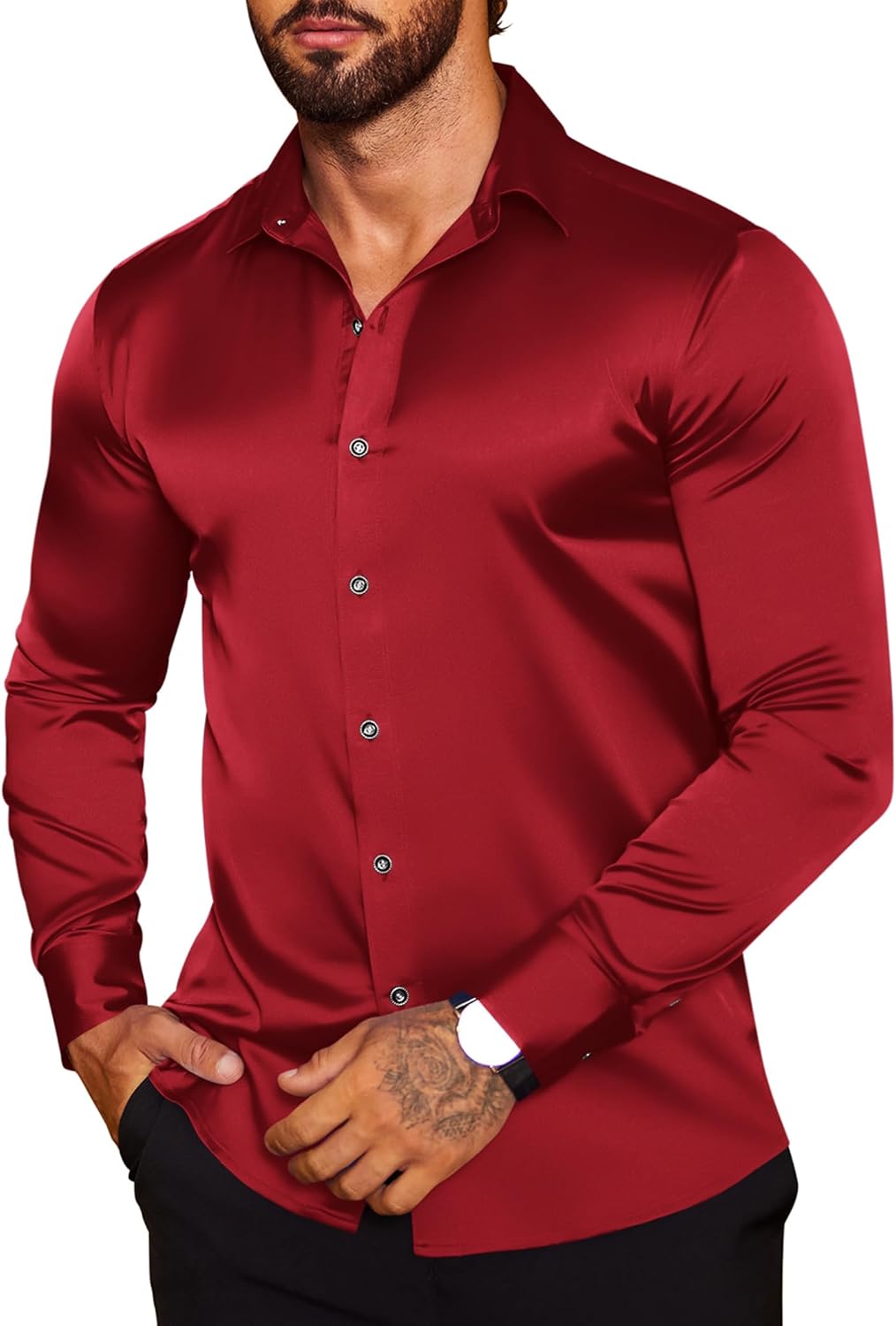 Stylish COOFANDY Men's Silk Satin Dress Shirt for Any Occasion