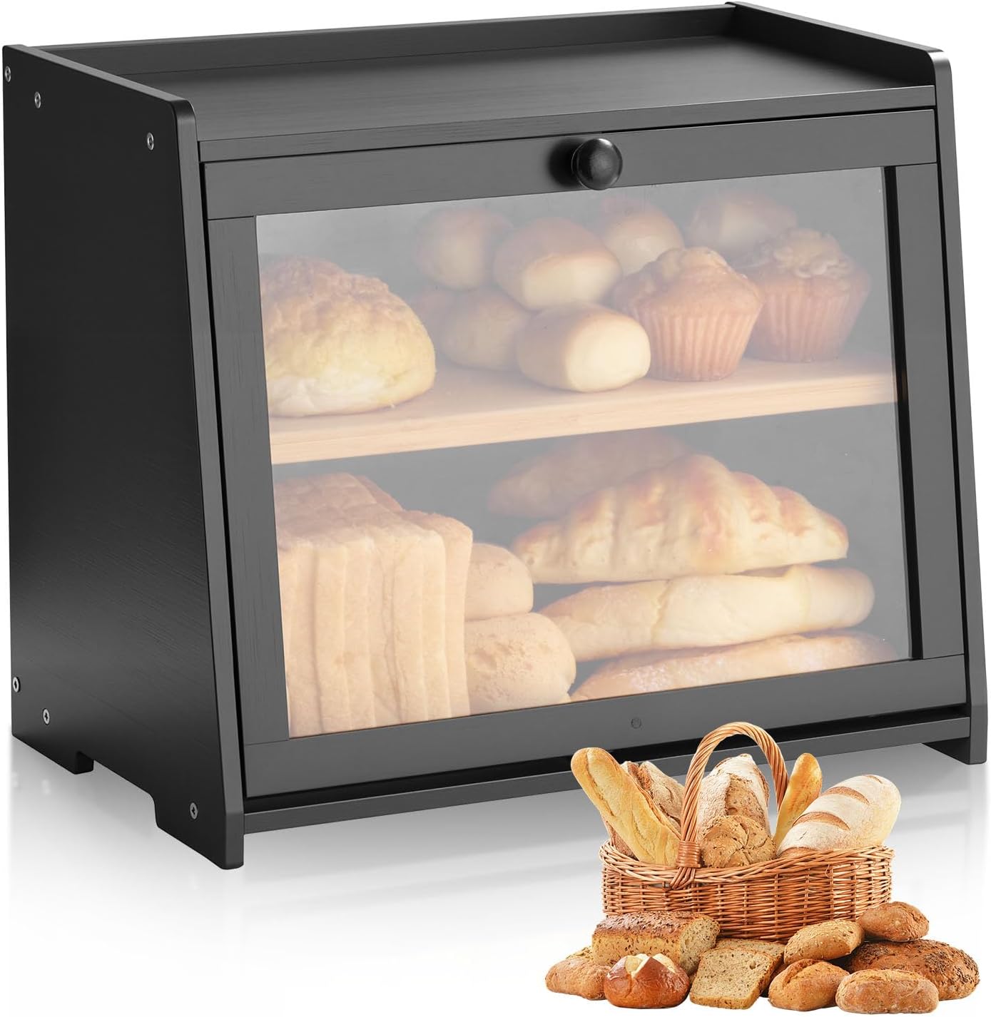 VEVOR Double Layer Bread Box for Kitchen Counter Storage