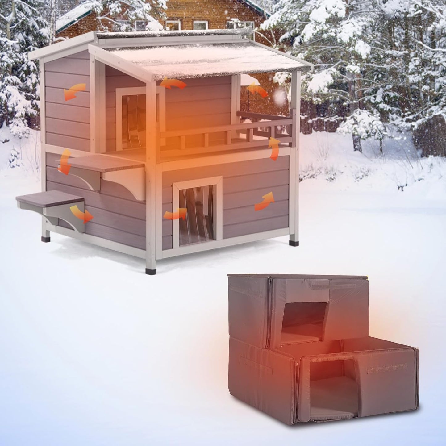 GUTINNEEN Outdoor Cat House with Insulated Liner for Winter
