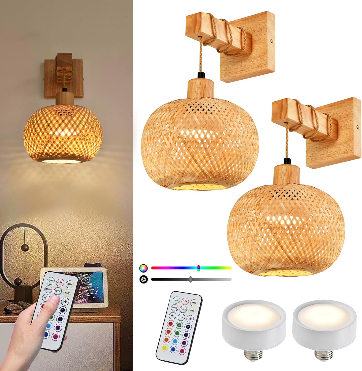 Battery Operated Wall Sconce Set of Two for Boho Decor