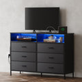 Black 6 Drawer Dresser with LED Lights & Charging Station - Organize Efficiently!