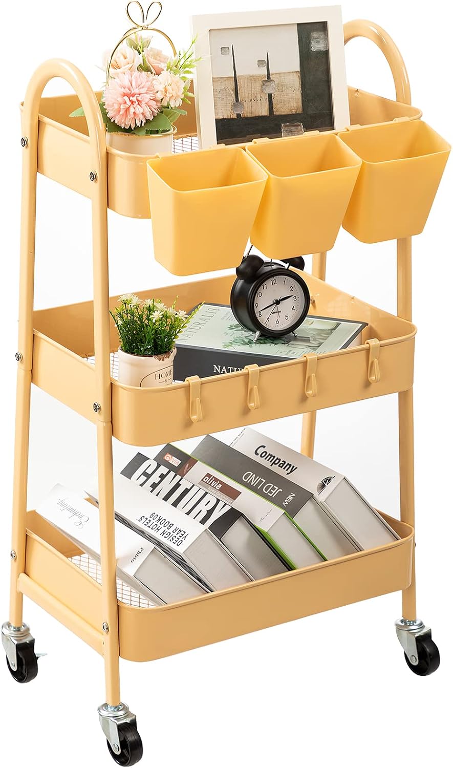 3-Tier Rolling Cart for Kitchen, Bathroom & Office Use