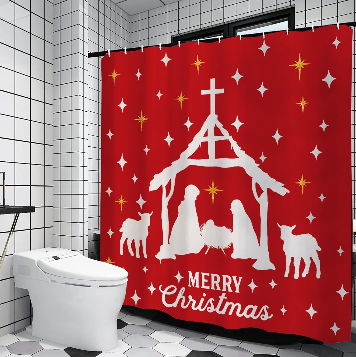 Holy Night Nativity Jesus Shower Curtain Set