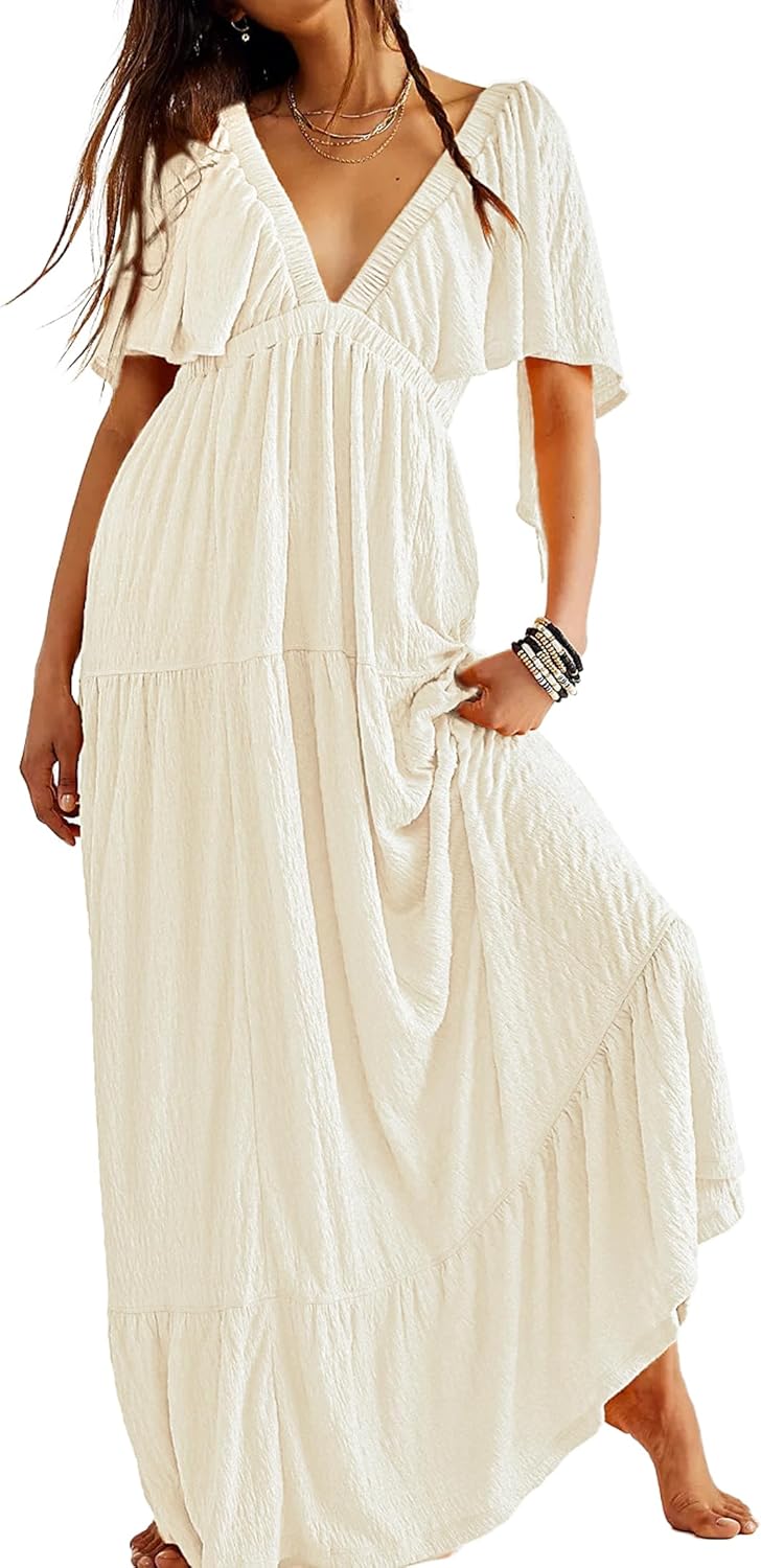 Kikibell Women Summer Dresses V-Neck Maxi Dress for All Occasions