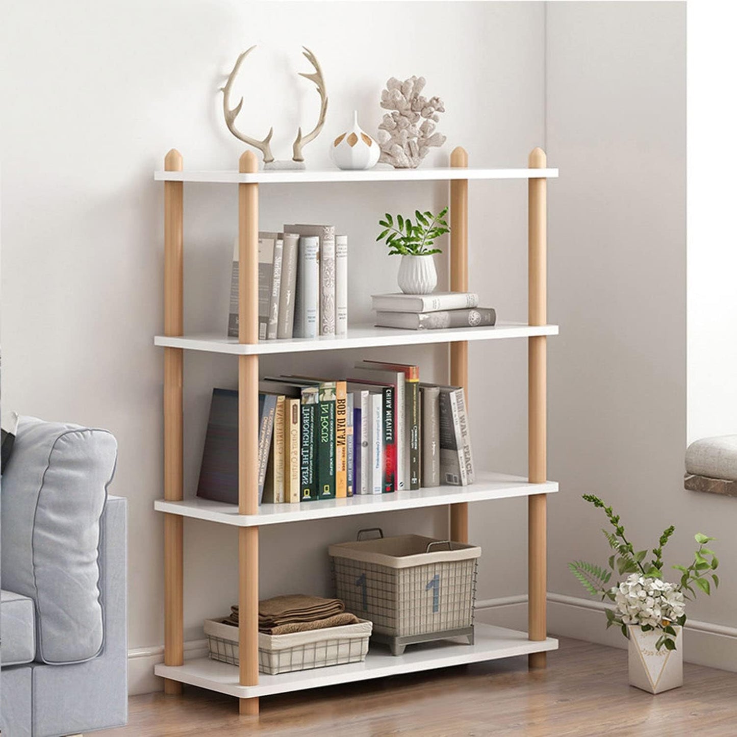 IOTXY 4-Tier Wooden Shelf Bookcase for Modern Home and Office