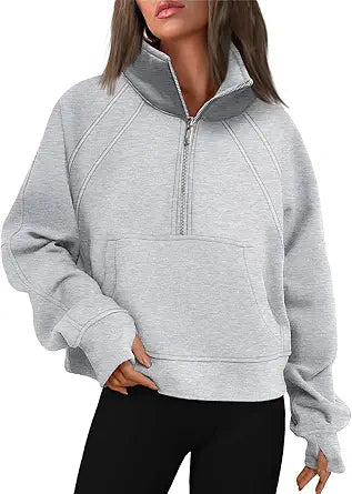 WYNNQUE Womens Half Zip Cropped Pullover Sweatshirts for Winter