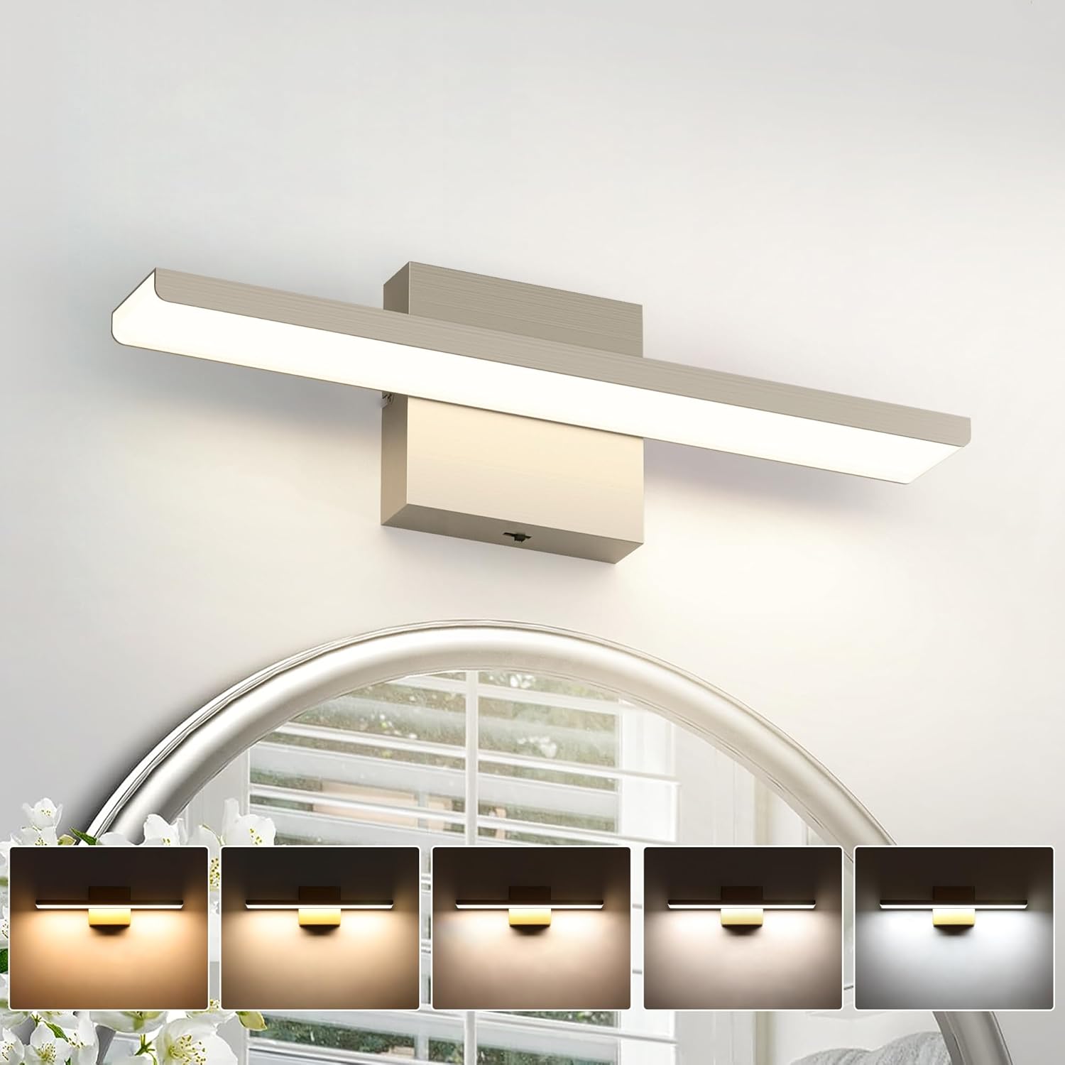 JUSHENG Brushed Nickel Vanity Lights for Modern Bathroom Decor