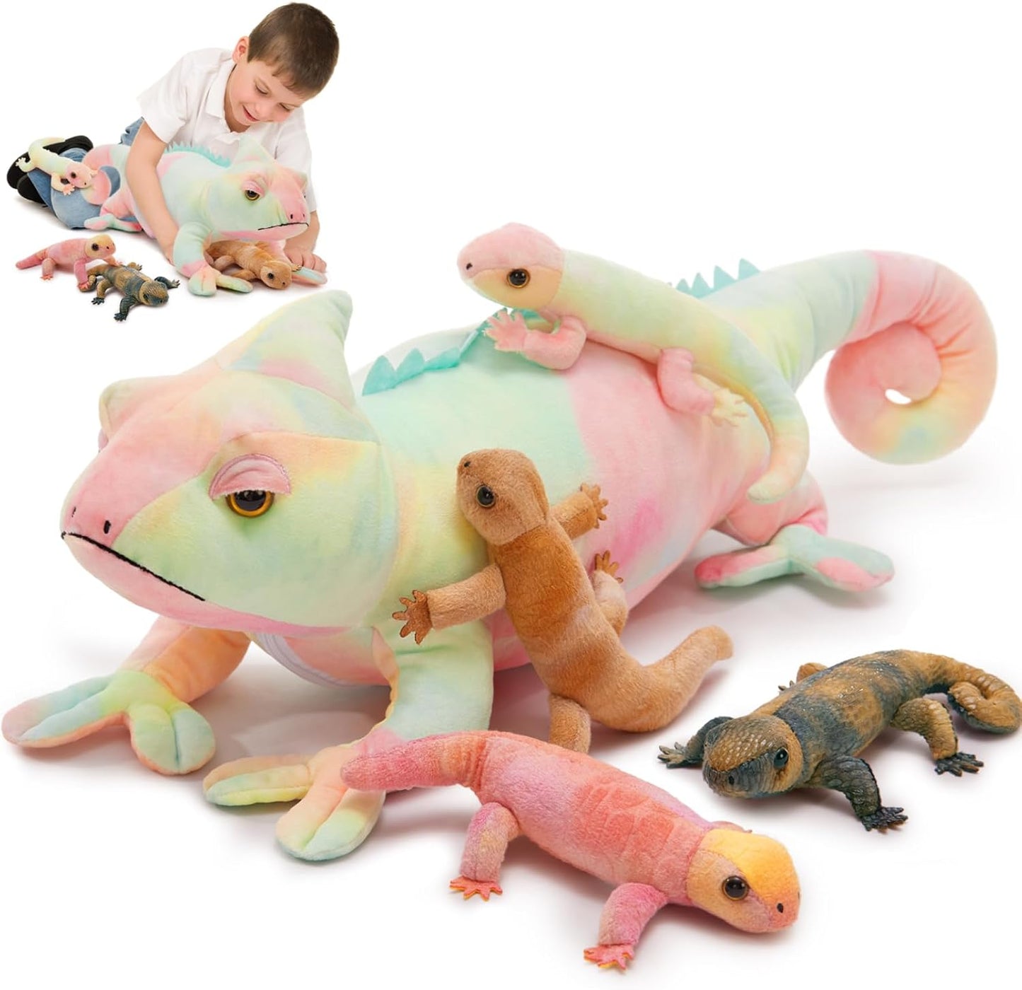 MorisMos 27-Inch Giant Chameleon Stuffed Animal with Baby Lizards