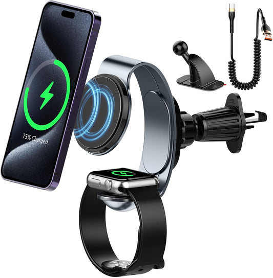 2-in-1 Fast Wireless Car Charger for iPhone & Apple Watch