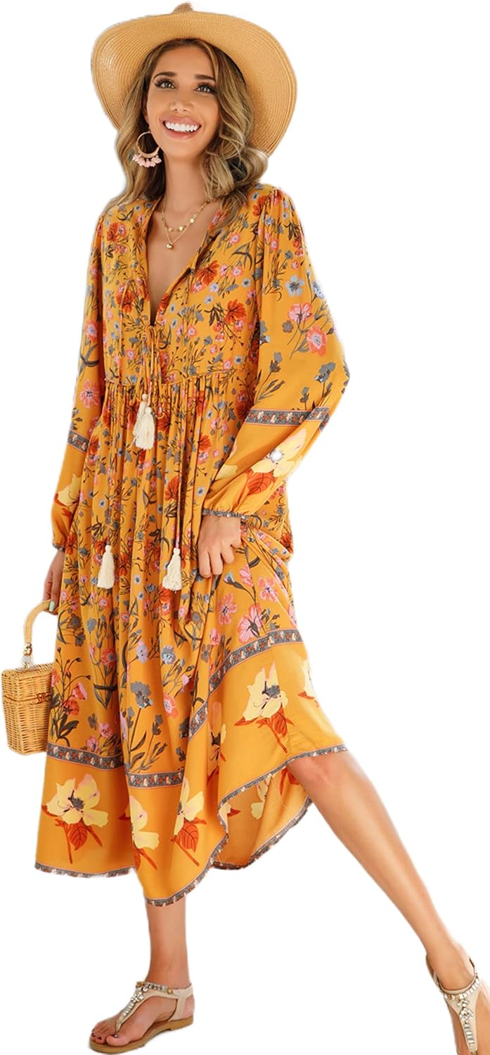 R.Vivimos Women's Long Sleeve Floral Print Midi Dresses Review