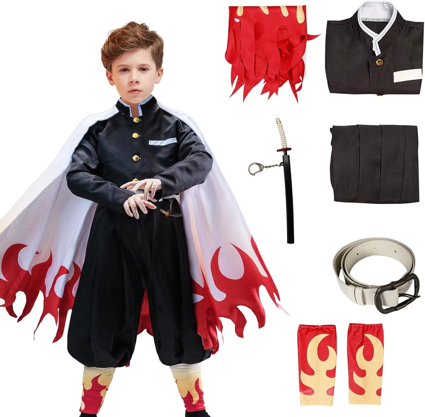 Rengoku Costume Kids Anime Cosplay Kimono for Halloween Fun