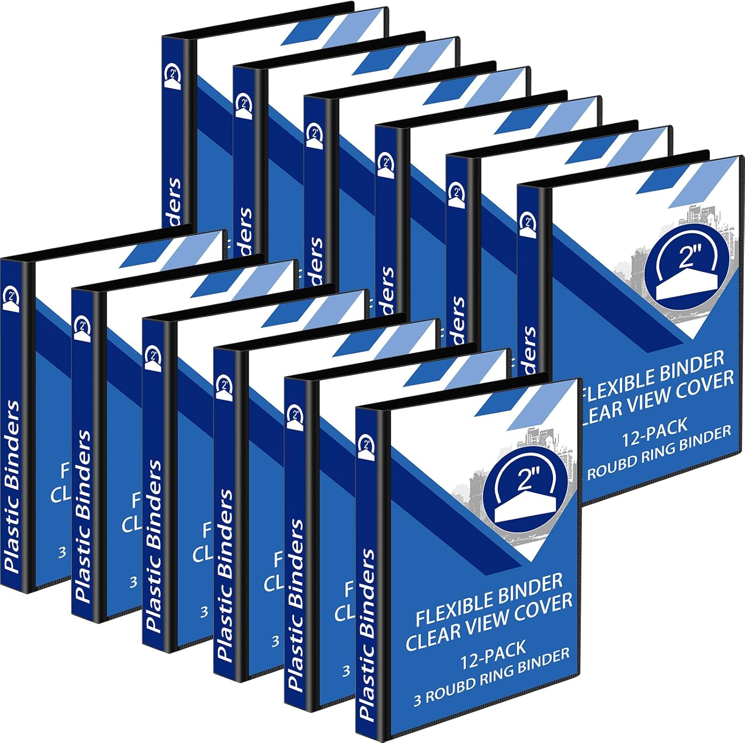 Fulmoon 12 Pcs Economy View 3 Ring Plastic Binder for Organizing
