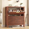 Shoe Cabinet Storage for Entryway with 2 Flip Drawers - Fluted Walnut