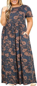 Plus Size Women Maxi Dress with Pockets - Loose Short Sleeve Casual