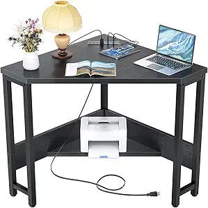 armocity Corner Desk Small Desk with Outlets for Small Space