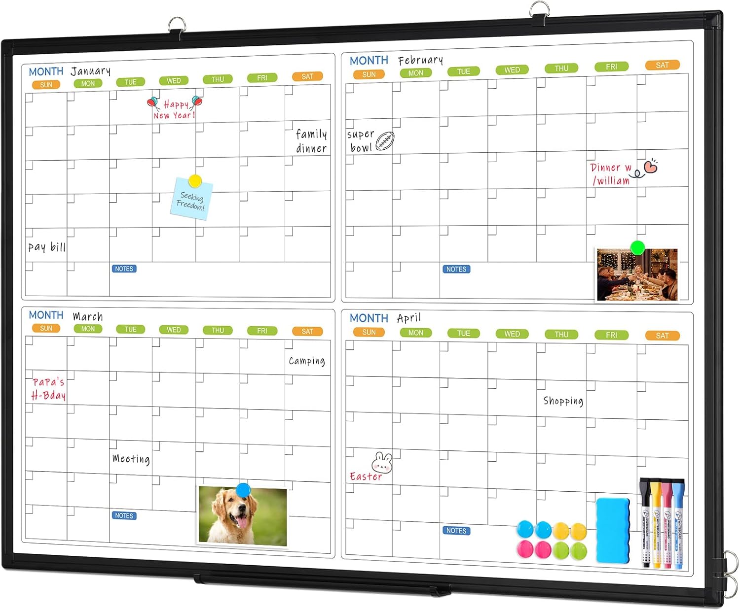 Dry Erase Calendar for Wall 4 Month Planner with Double-Sided Design