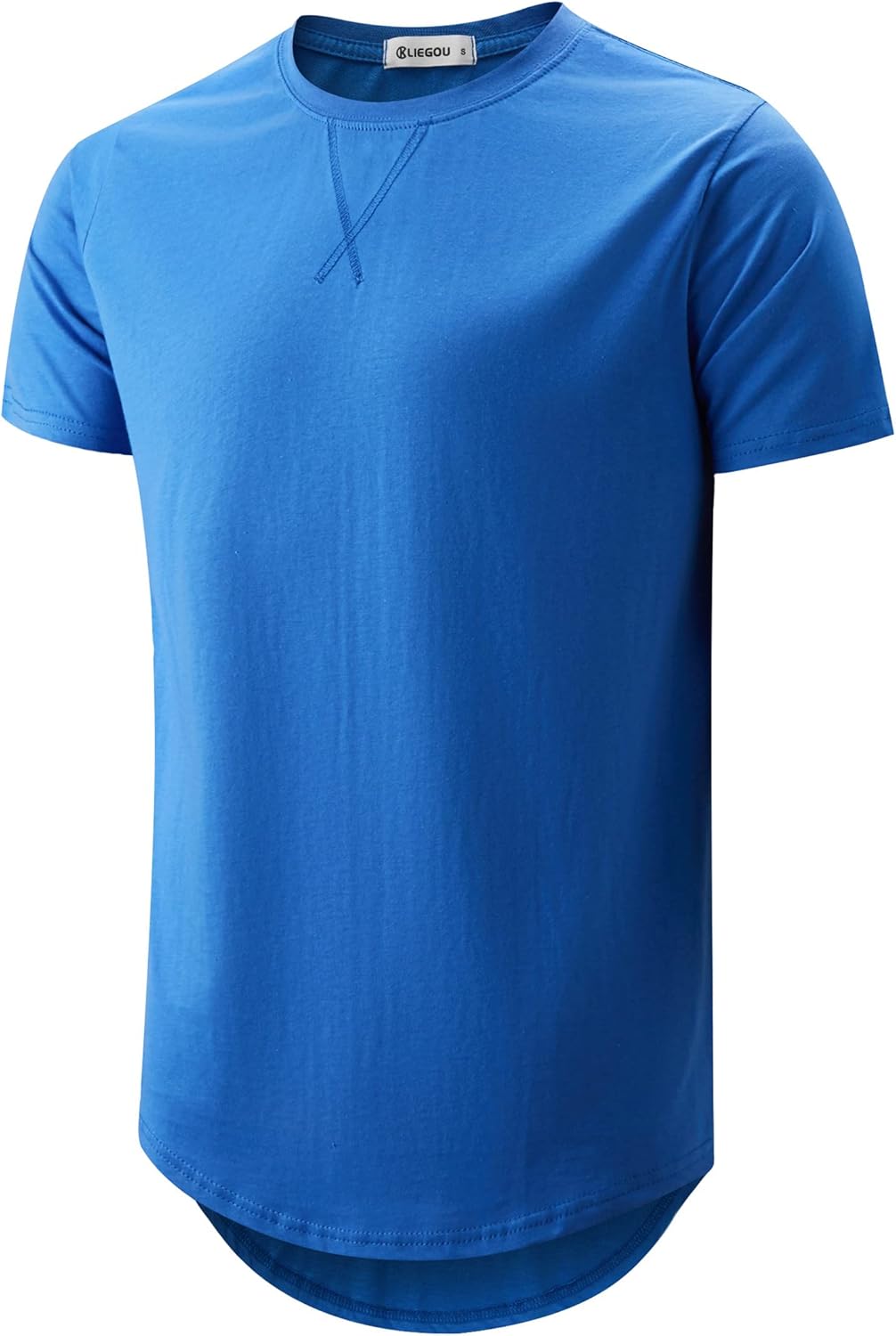 KLIEGOU Mens 100 Cotton Hipster Longline Crewneck T-Shirt