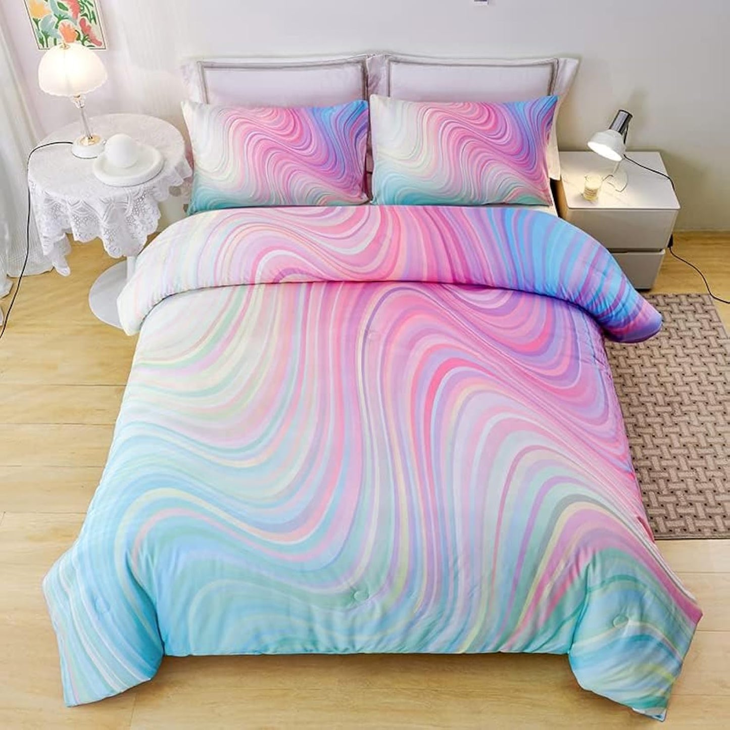 Girls Pink Comforter Twin Set with 2 Pillowcases for Kids