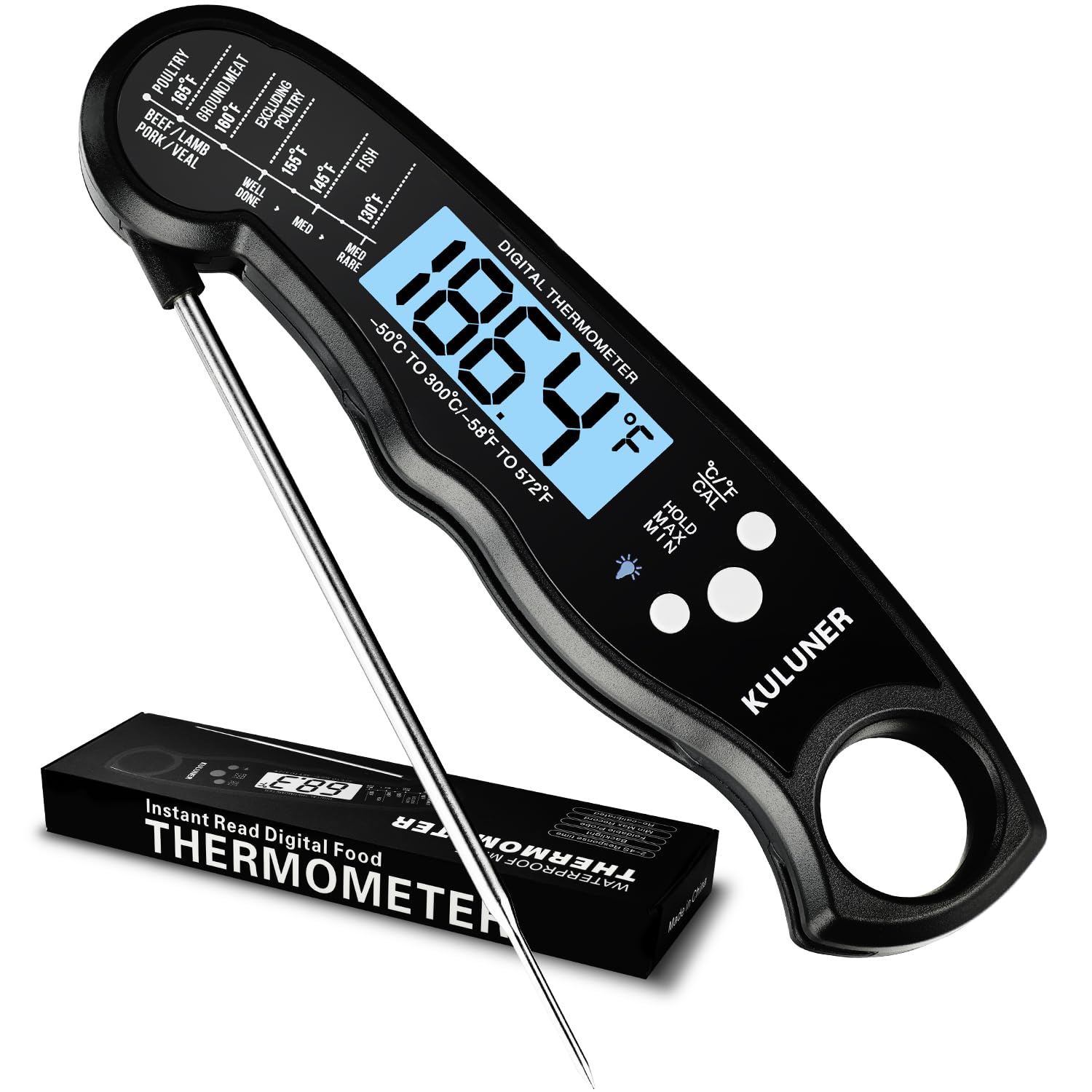 KULUNER Waterproof Instant Meat Thermometer - Quick Read, Foldable Probe