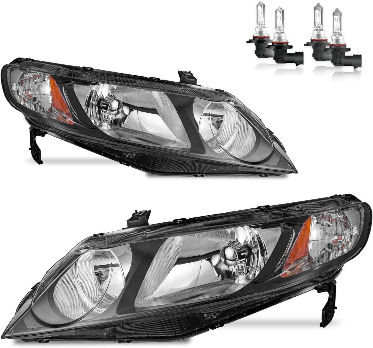 Headlights Assembly for 2006-2011 Honda Civic 4-Door Halogen