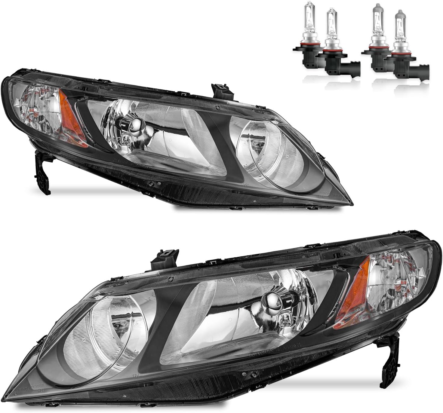 Headlights Assembly for 2006-2011 Honda Civic 4-Door Halogen