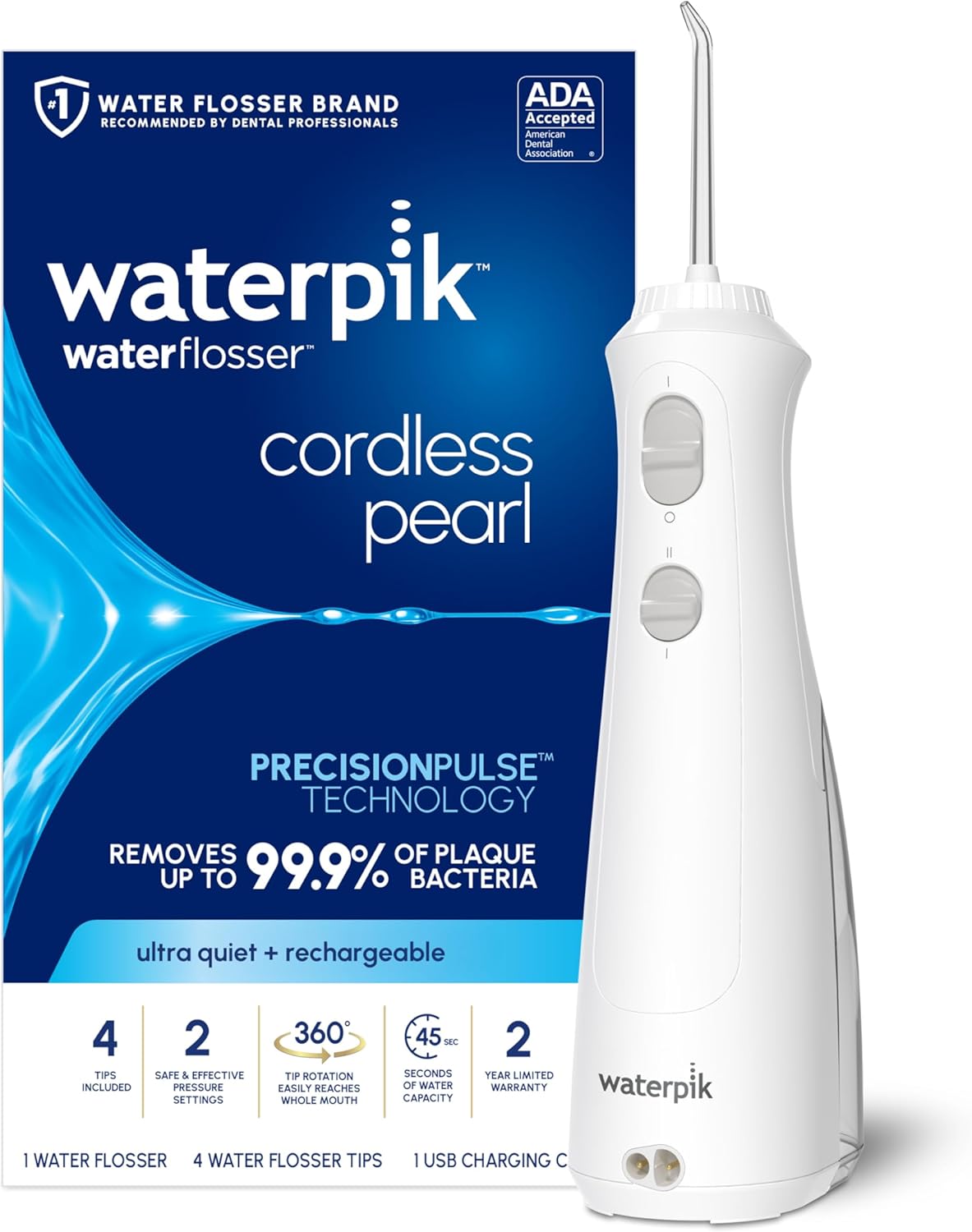 Waterpik Cordless Pearl Rechargeable Water Flosser for Teeth