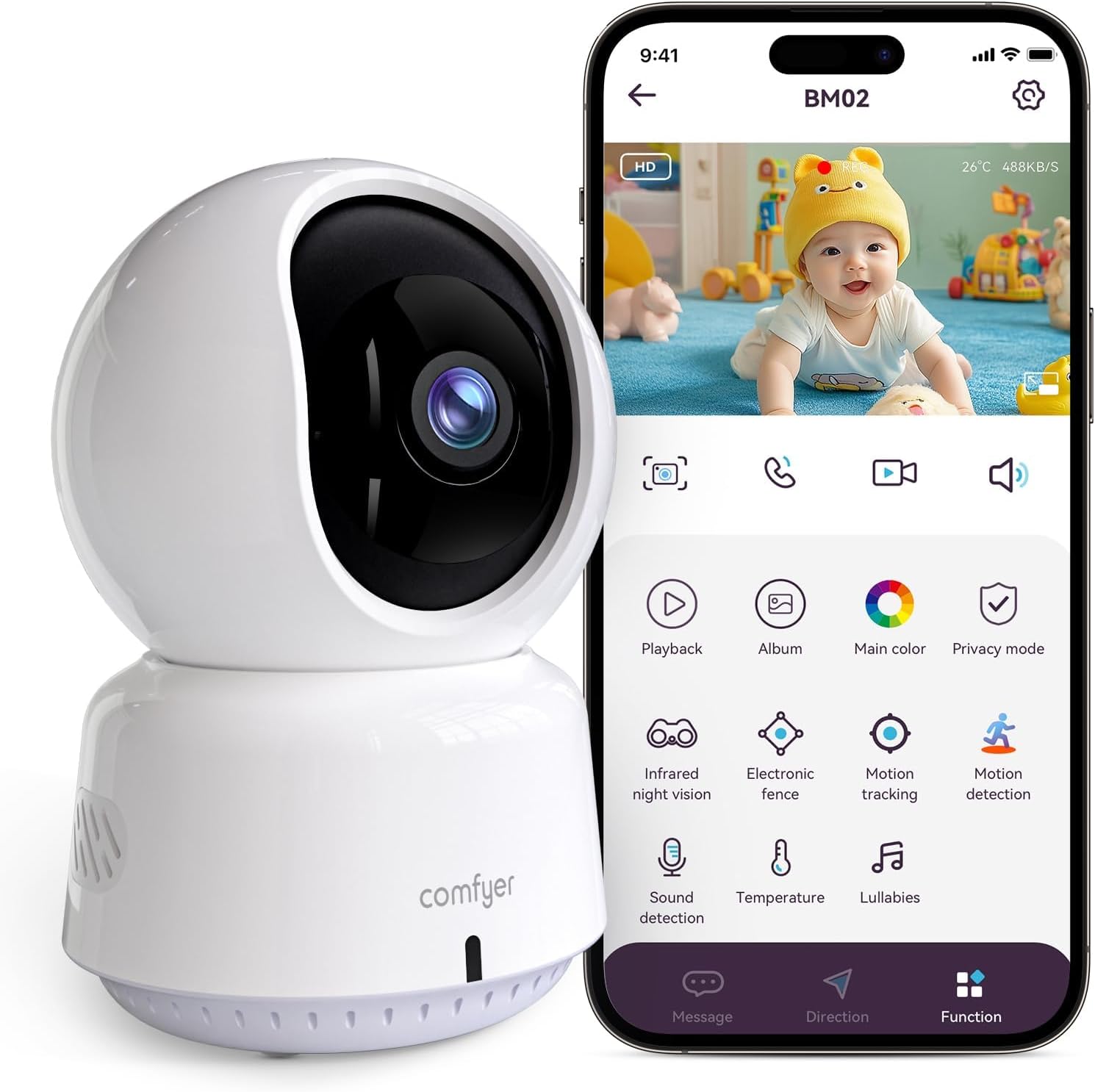 2K QHD Baby/Pet Monitor with Auto Tracking and Night Vision