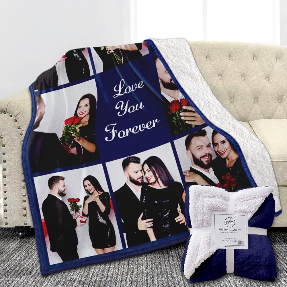 Custom Sherpa Fleece Blanket - Personalized Gifts for Couples