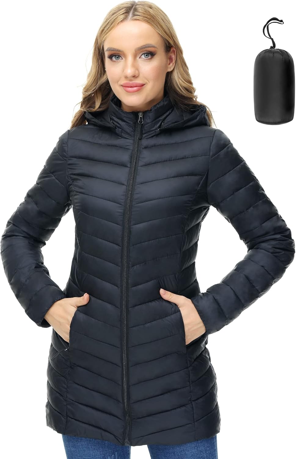 Women Puffer Jacket Hooded Lightweight Warm Packable Coat