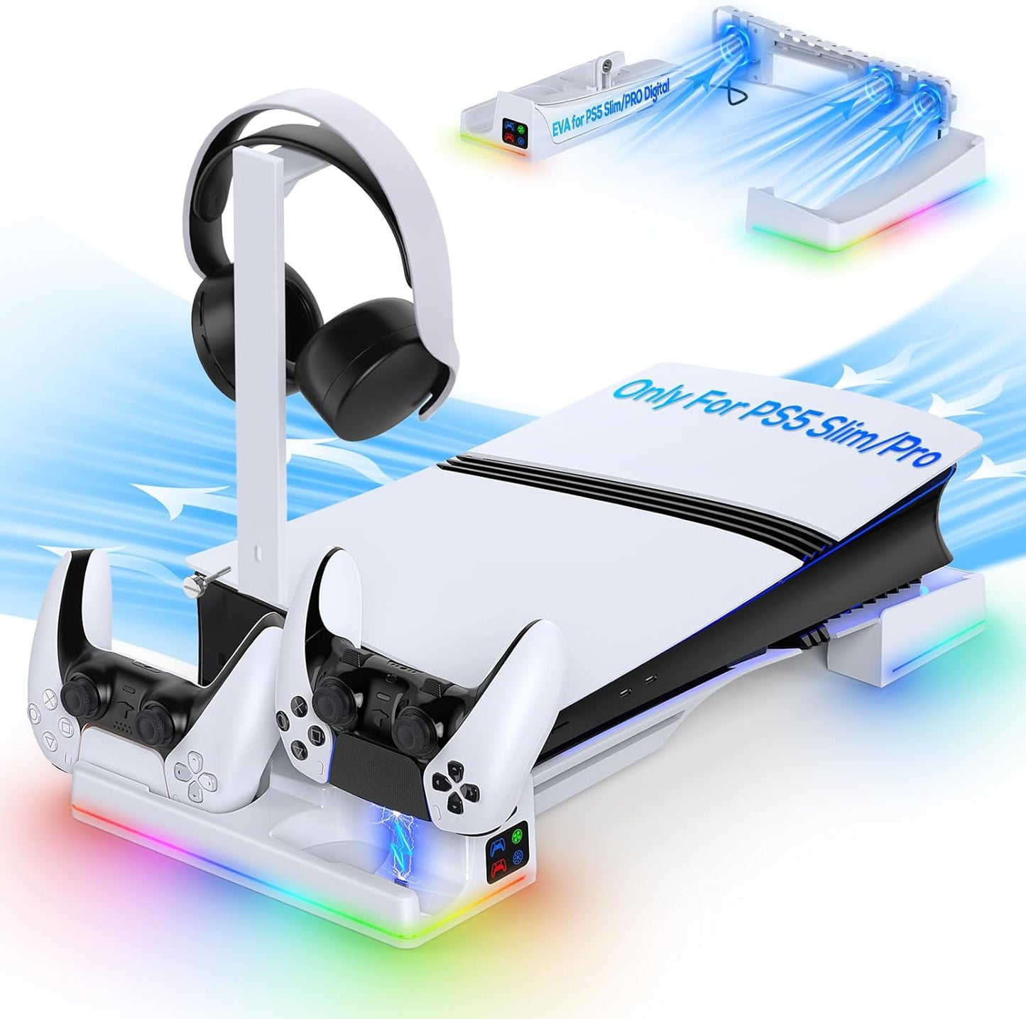 MENEEA PS5 Pro Stand: Auto Cooling & Controller Charger