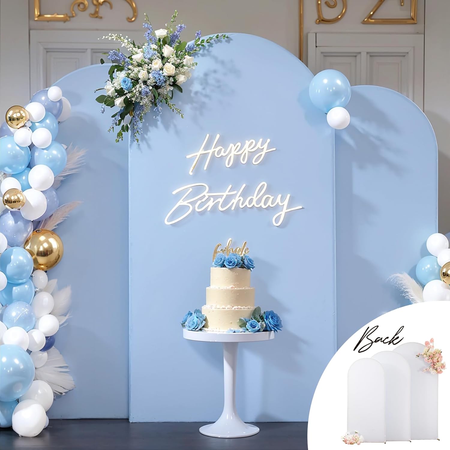 White Blue Arch Backdrop Cover Set of 3 for Events and Parties