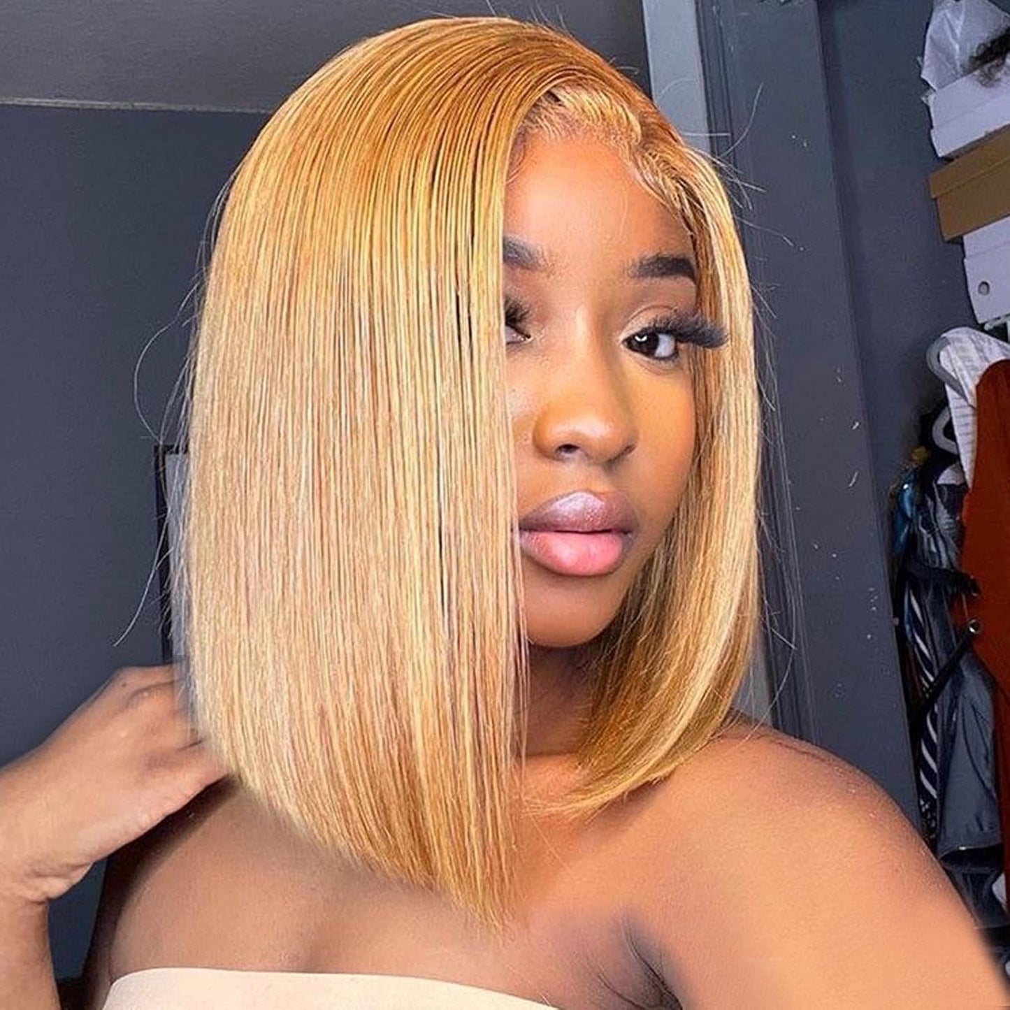 Hihmarm Honey Blonde Wig Human Hair Bob Lace Front Wigs 12 Inch