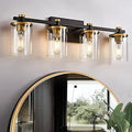 Bathroom Vanity Light 4-Light Black and Gold - Vintage Clear Glass