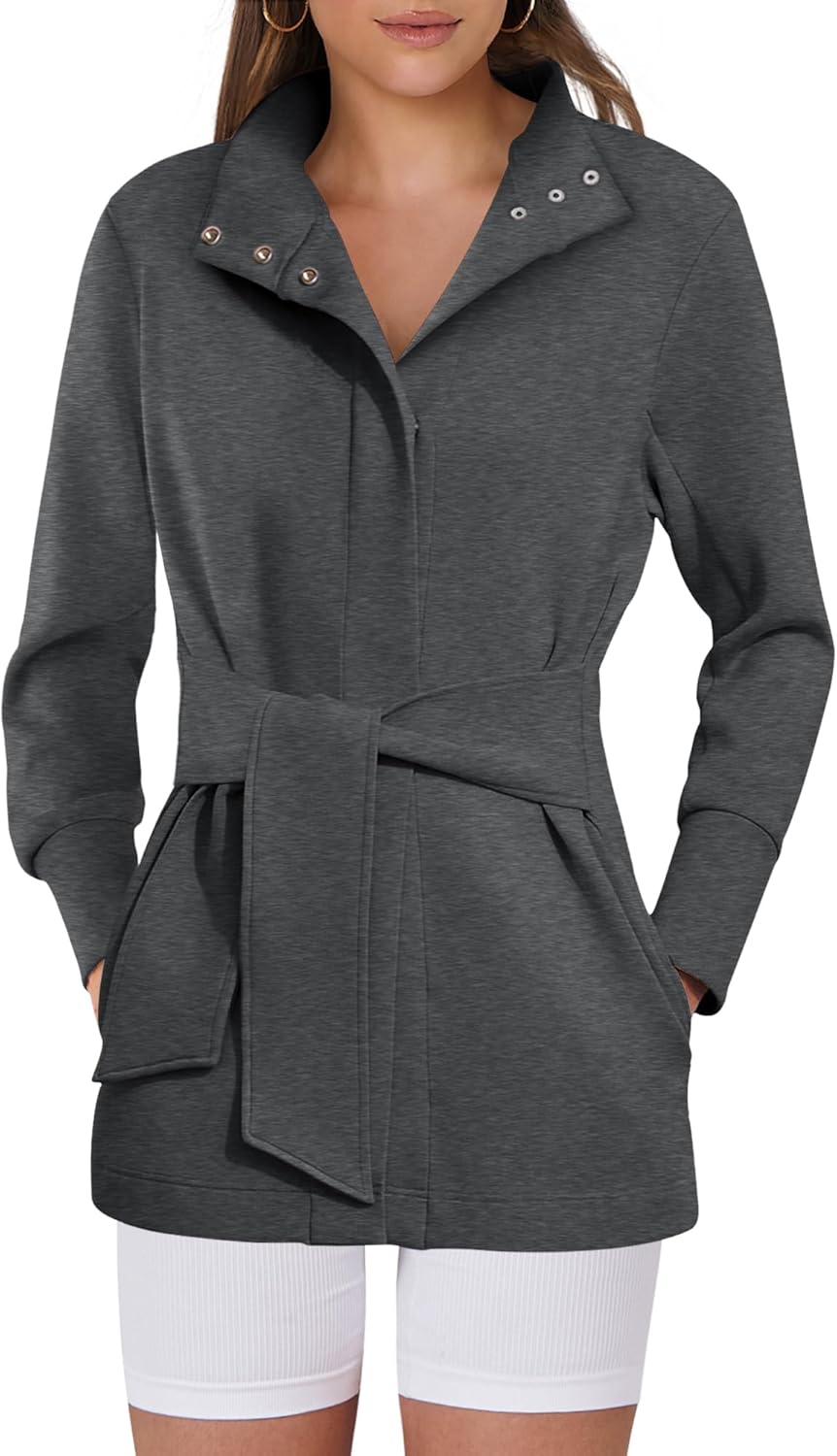 Stylish Women's Jacket Belted Long Sleeve Wrap Trench Coat