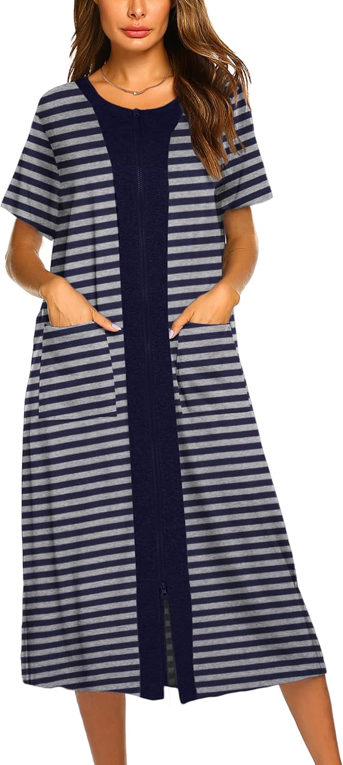 Ekouaer Zipper Front Bathrobe for Women - Soft Loungewear