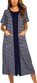 Ekouaer Zipper Front Short Sleeve Bathrobe - Lightweight Summer Lounge