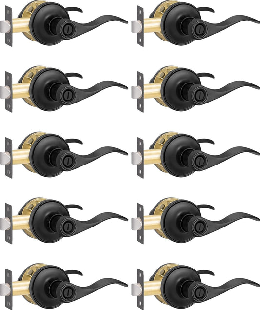 10 Pack Privacy Door Handle in Matte Black for Interior Doors