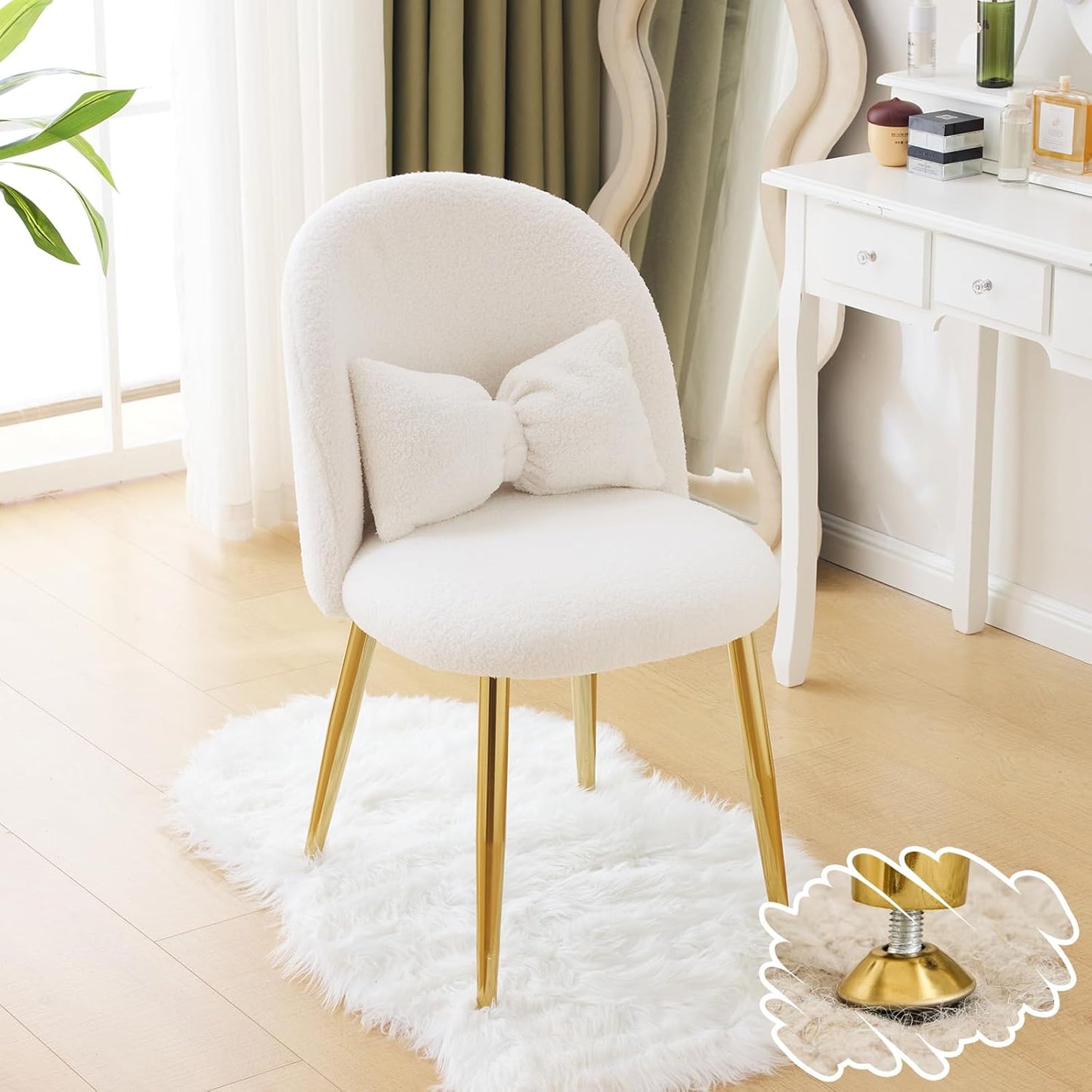 VINGLI Boucle Girls Vanity Chair with Adjustable Gold Legs