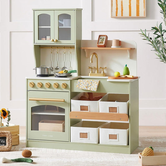 Tiny Land Play Kitchen for Kids - Wooden Toy Kitchen Set