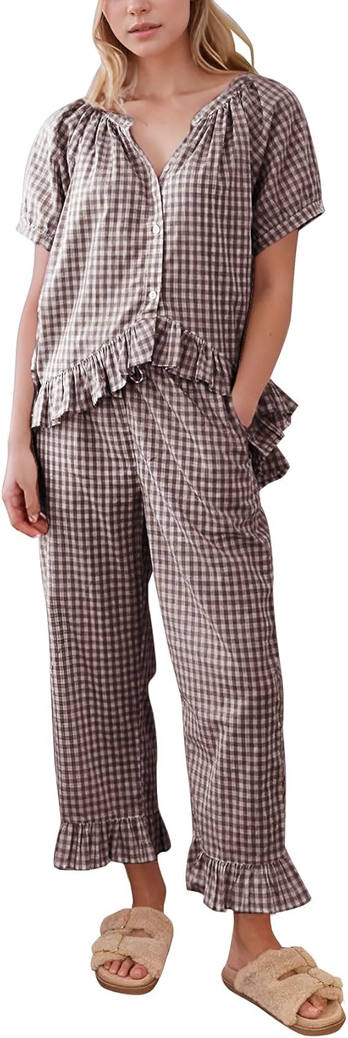 Flygo Womens Plaid 2 Piece Pajamas Set for Ultimate Comfort