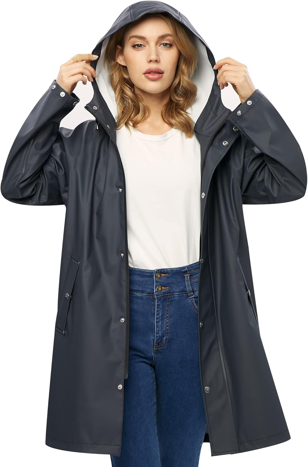 UNIQUEBELLA Rain Jackets for Women - Waterproof Long Raincoat