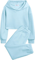 Girls 2 Piece Waffle Knit Pullover Hooded Sweatshirt and Sweatpants is